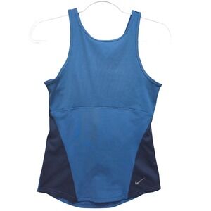 Nike Yoga Dri Fit Tank Top Womens S Ribbed Open Back Cutout Blue Gym Workout Run
